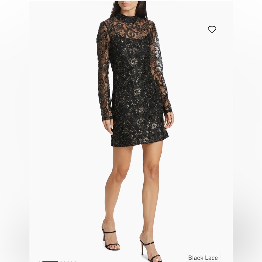NWT Wayf Black & Gold Lace Long Sleeve Mini Dress